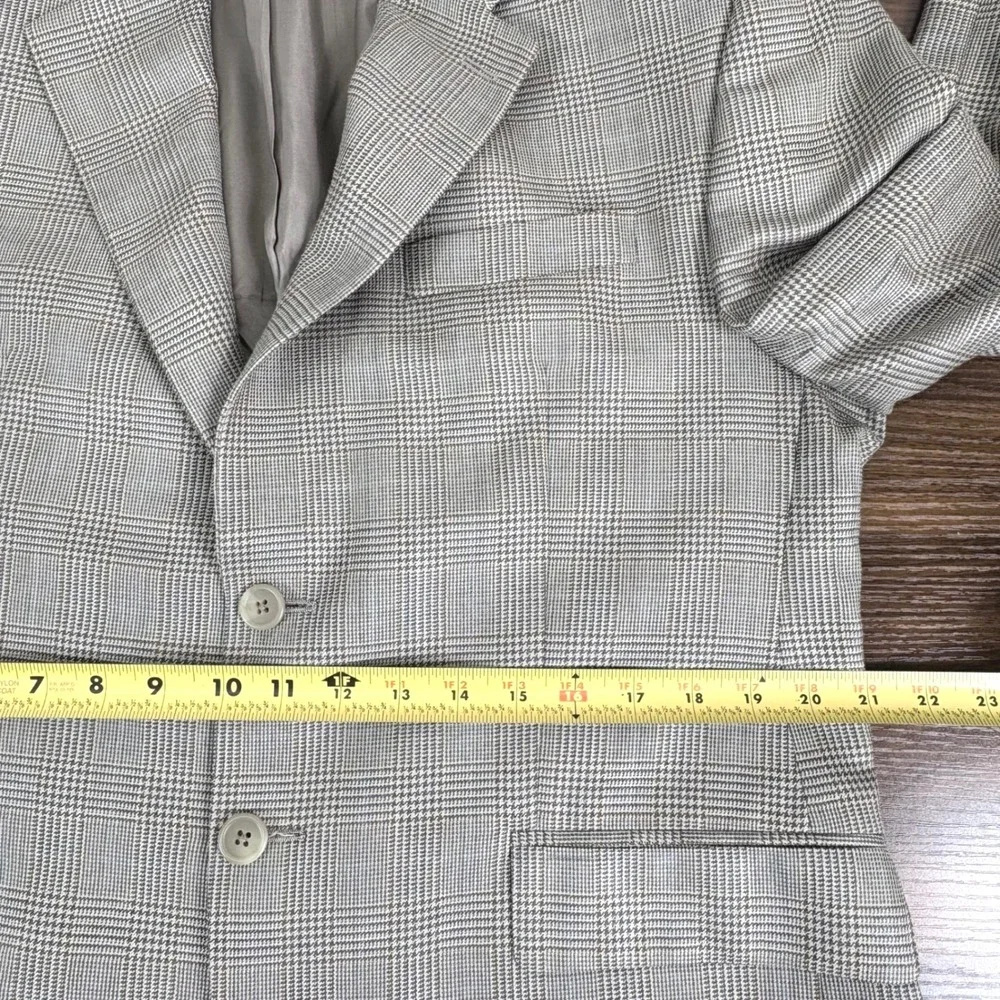 Chaps Ralph Lauren Mens 40S Tan Plaid Silk Wool Blend 2 Button Blazer Sport Coat